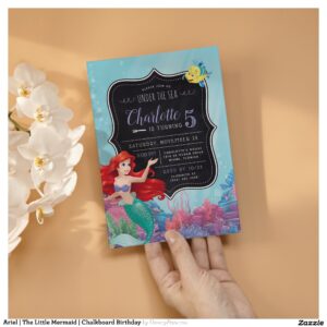Ariel The Little Mermaid Chalkboard Birthday Invitation