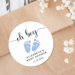 Baby Boy Shower Blue Feet Classic Round Sticker