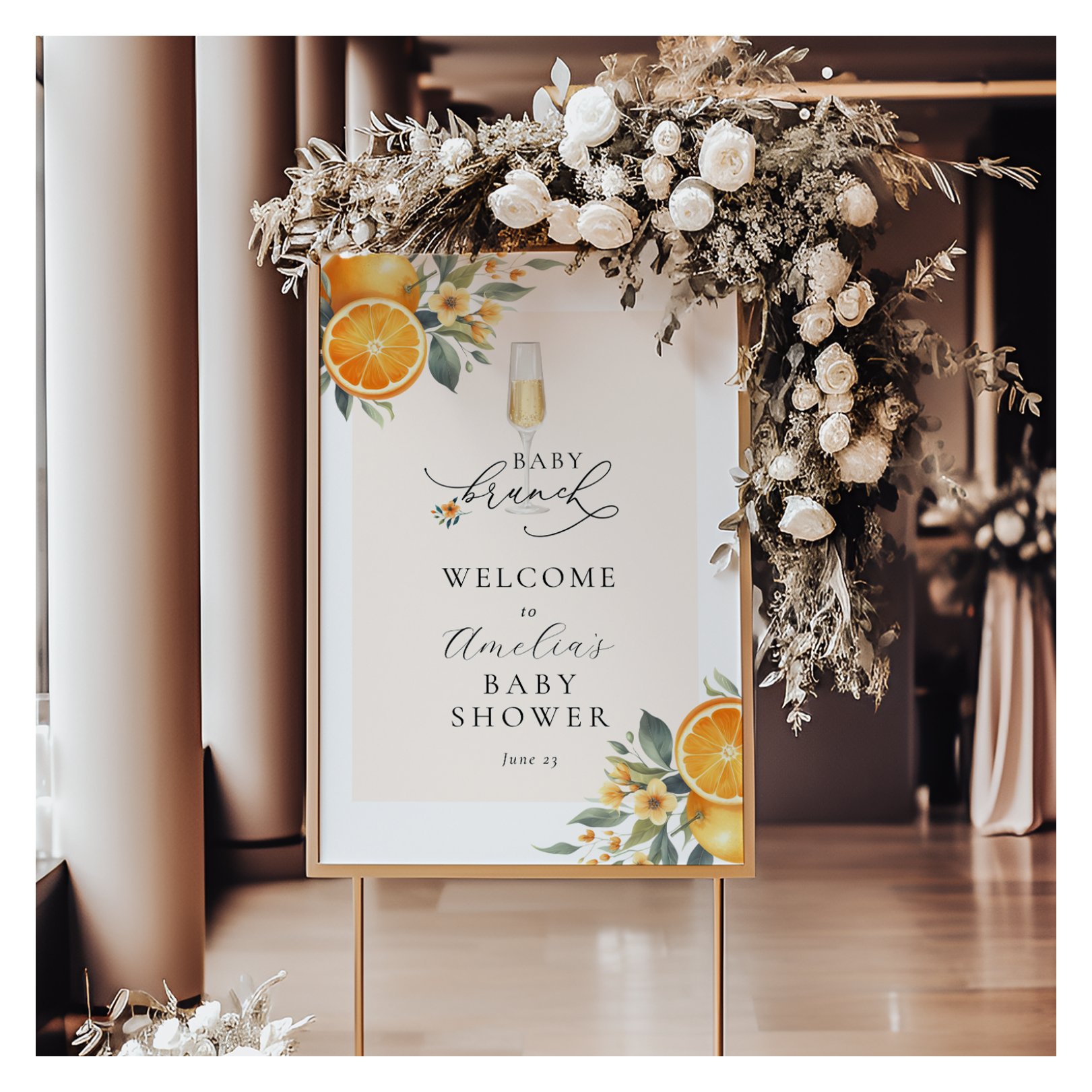 Baby Brunch Orange Cutie Baby Shower Welcome Sign