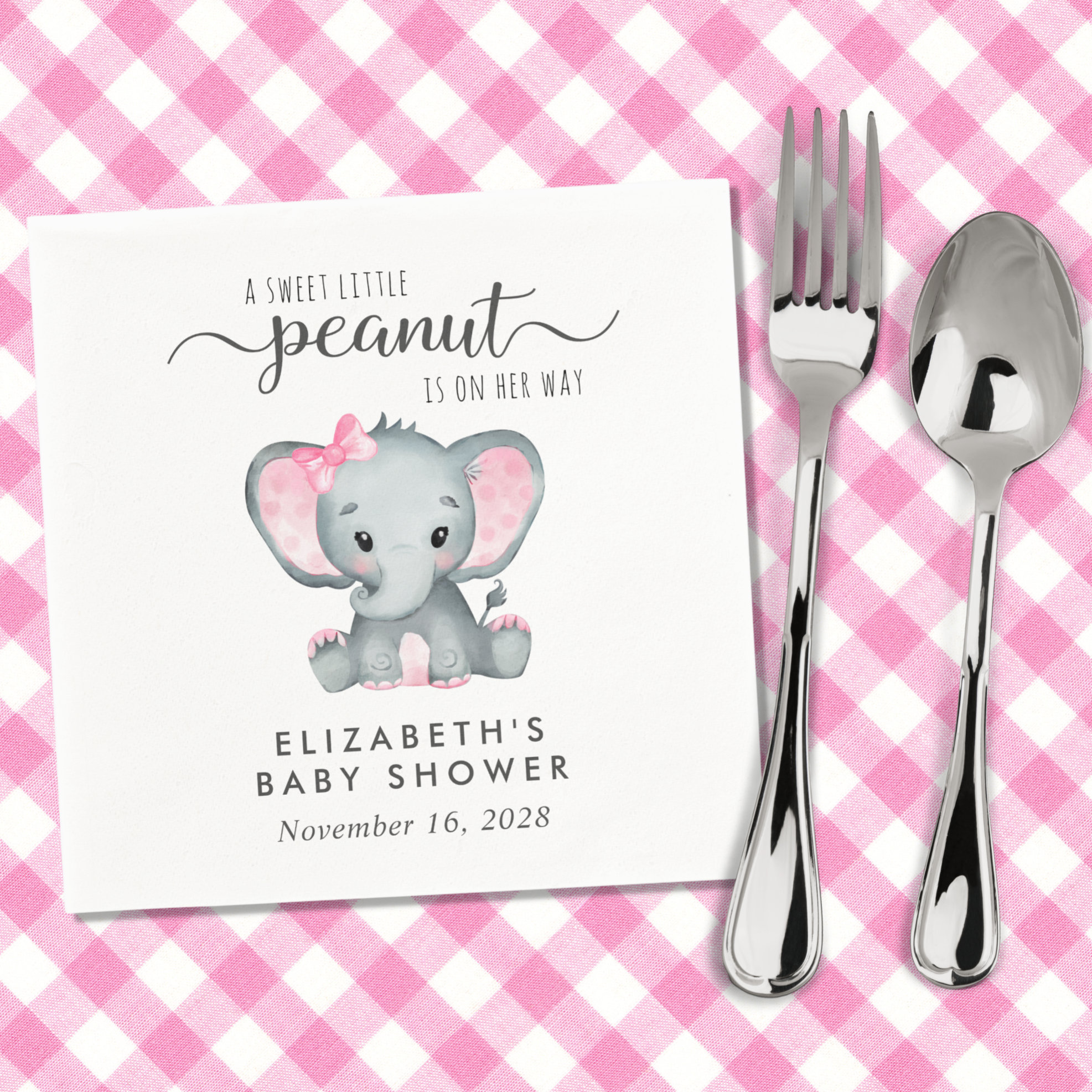 Baby Girl Shower Cute Elephant Napkins