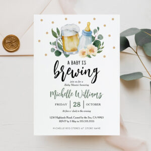 Baby Is Brewing Greenery Baby Shower Invitation