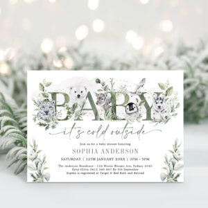 Baby Its Cold Outside Winter Animals Baby Shower Invitation