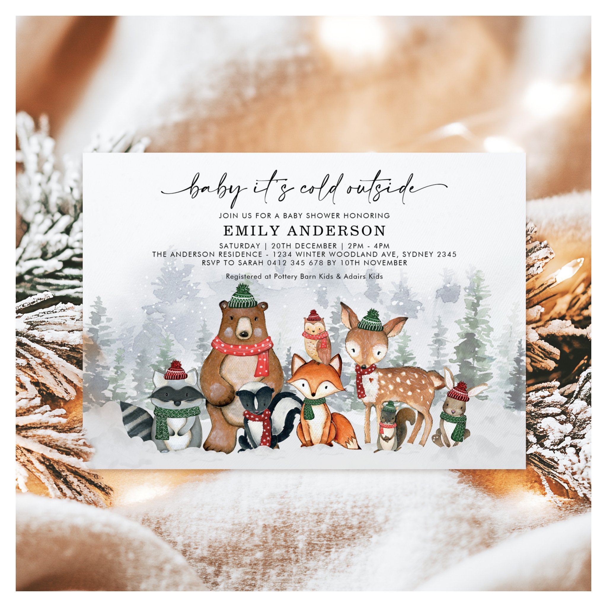 Baby It's Cold Outside Winter Woodland Baby Shower Invitation