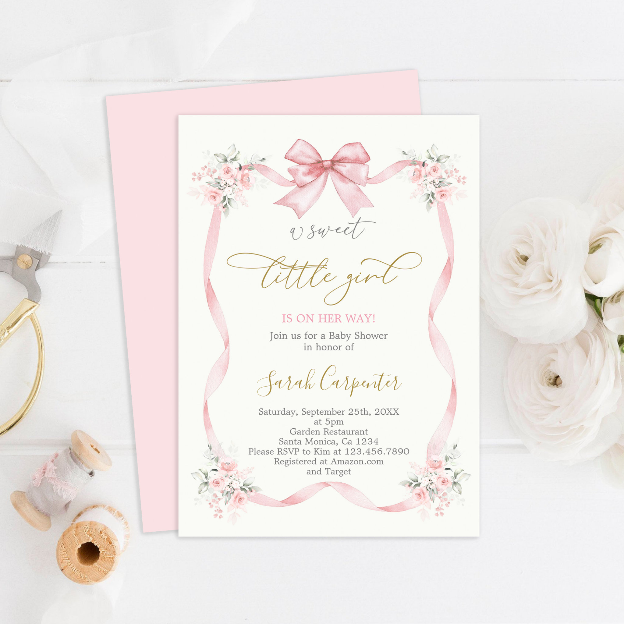Baby Shower Girl with bow Invitation