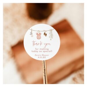 Baby Shower Stickers, Pink Girl Baby Shower Favor Classic Round Sticker