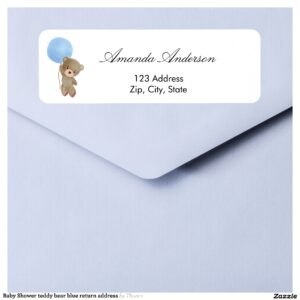 Baby Shower teddy bear blue return address Label