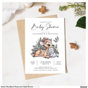 Bambi Woodland Watercolor Baby Shower Invitation