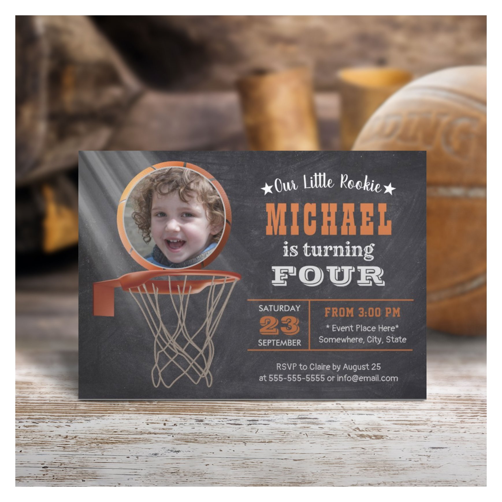 Basketball Sports Custom Photo Birthday Party Invitation
