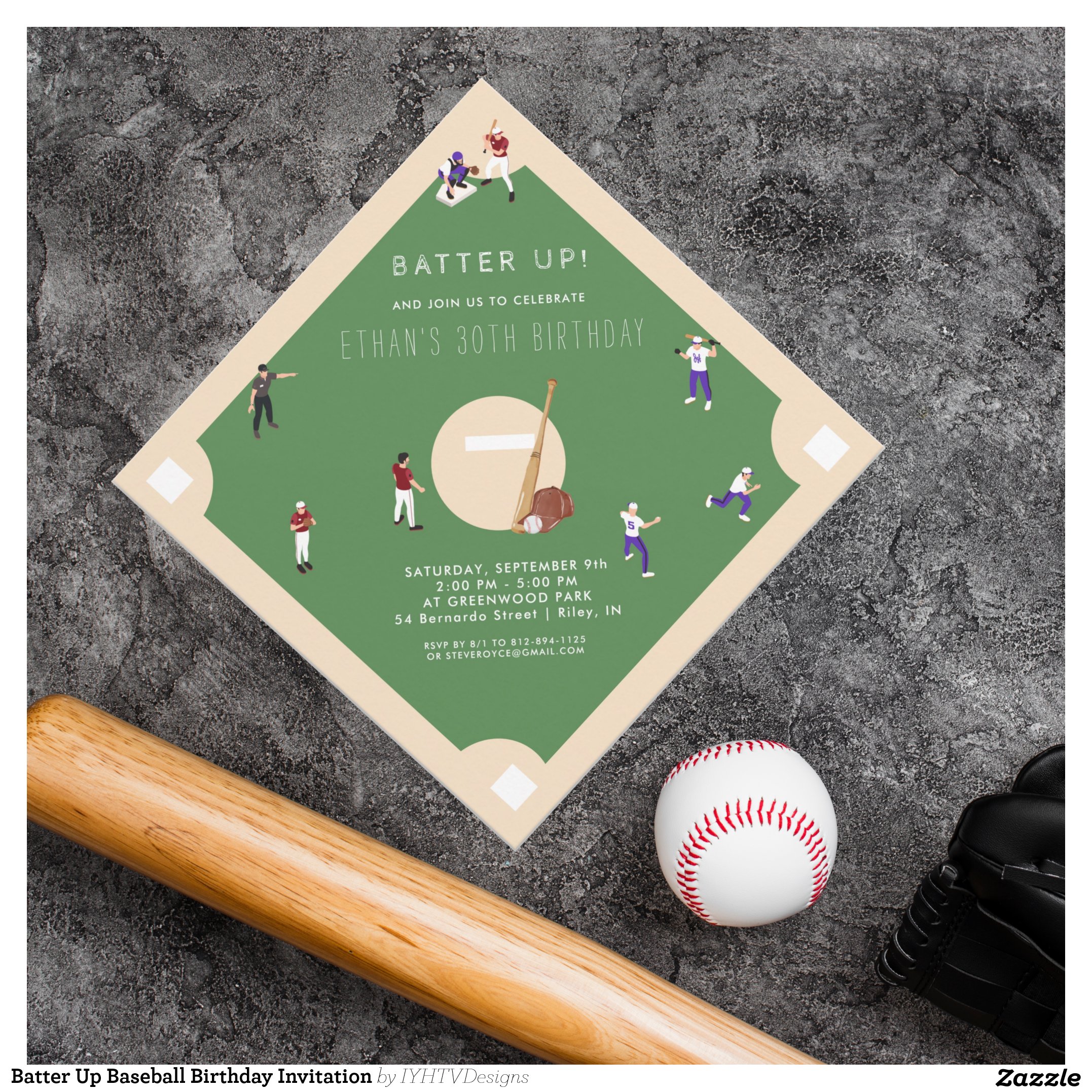 Batter Up Baseball Birthday Invitation