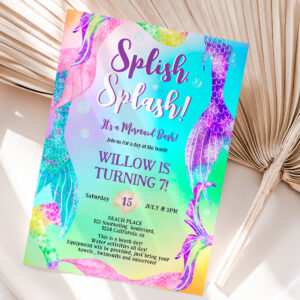 Beach party mermaid tails ocean Kids birthday Invitation