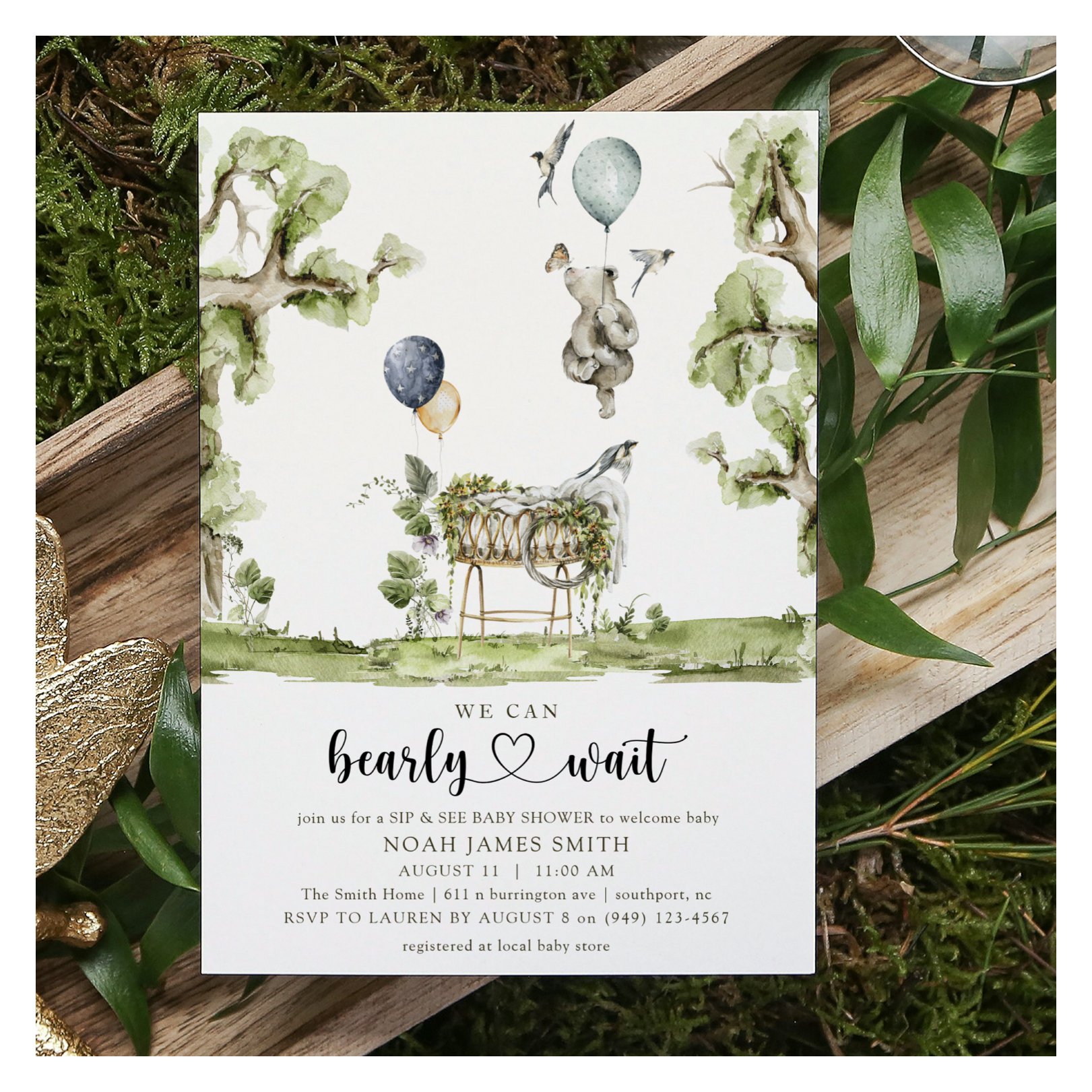 Bearly Wait Heart Sip & See Boy Baby Shower Invitation