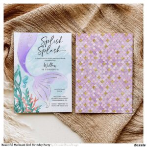 Beautiful Mermaid Girl Birthday Party Invitation