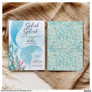 Beautiful Mermaid Girl Birthday Party Invitation