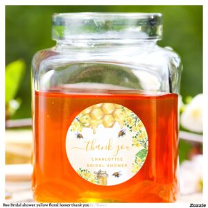 Bee Bridal shower yellow floral honey thank you Classic Round Sticker