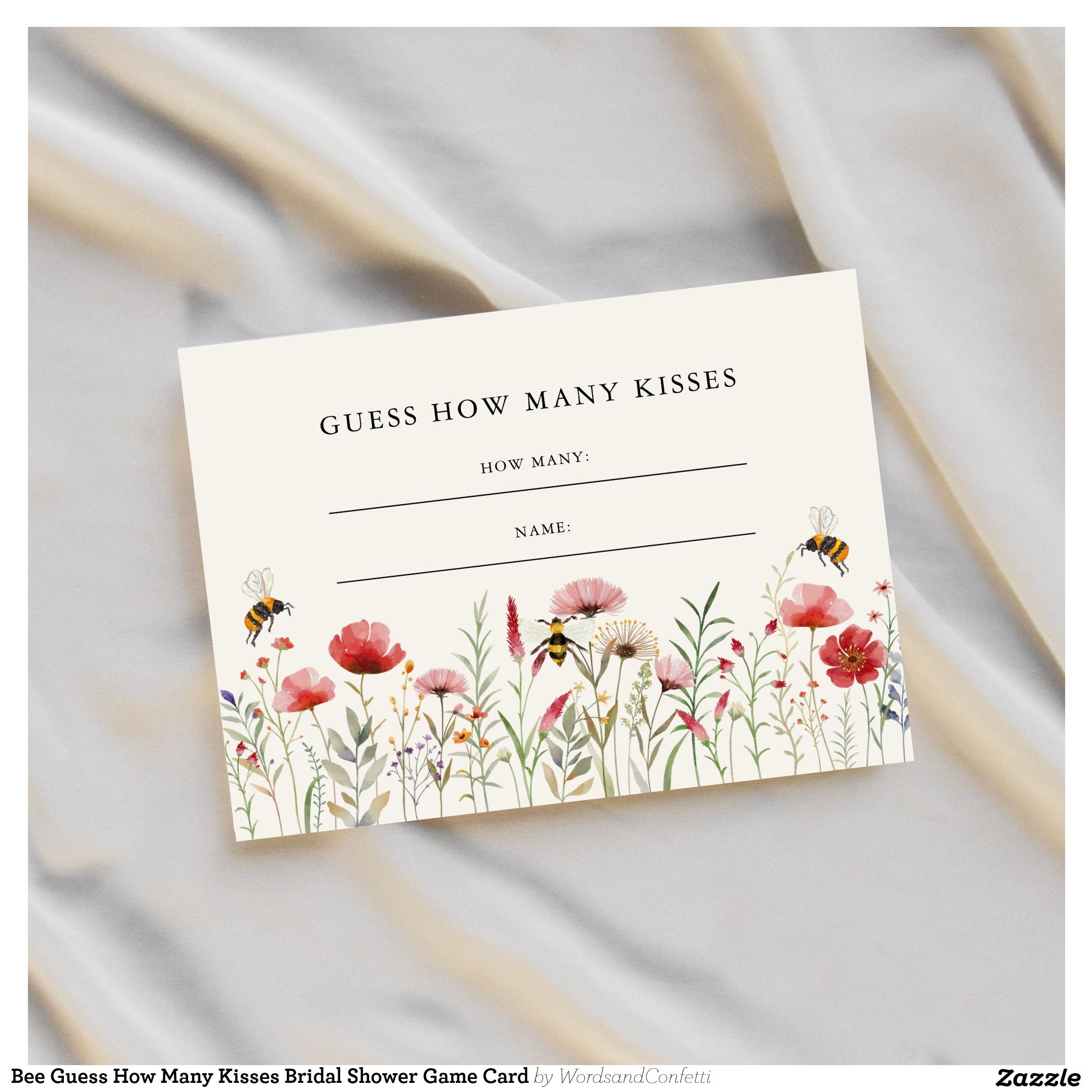 Bee Guess How Many Kisses Bridal Shower Game Card