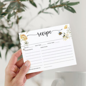 Bee Wildflower Floral Bridal Shower Recipe Card