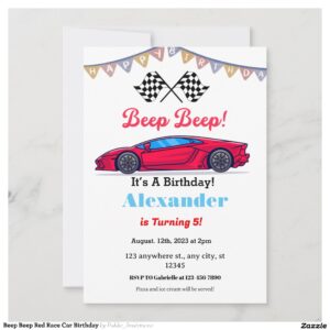 Beep Beep Red Race Car Birthday Invitation