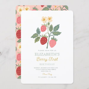 Berry First Strawberry Bouquet Birthday  Invitation