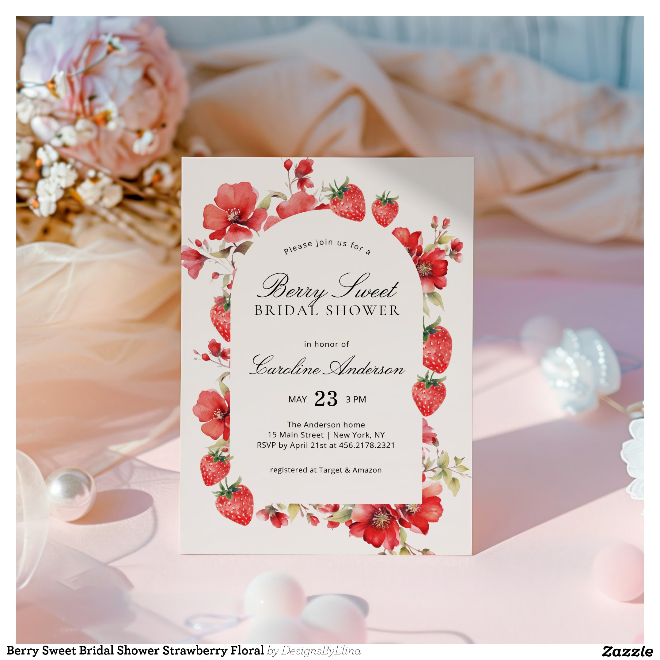 Berry Sweet Bridal Shower Strawberry Floral Invitation
