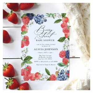 Berry Sweet Strawberry Red Blue Baby Shower Invitation