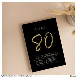 Big Eighty   Gold & Black 80th Birthday Party Invitation