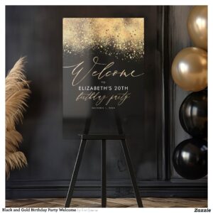 Black and Gold Birthday Party Welcome Acrylic Sign