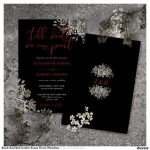 Black And Red Gothic Roses Floral Wedding Invitation