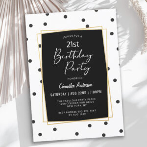 Black and White Confetti Dots 21st Birthday Party Invitation