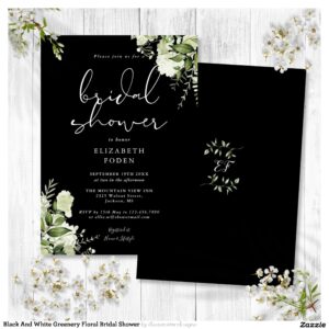 Black And White Greenery Floral Bridal Shower Invitation