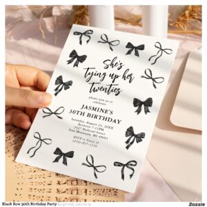 Black Bow 30th Birthday Party Invitation