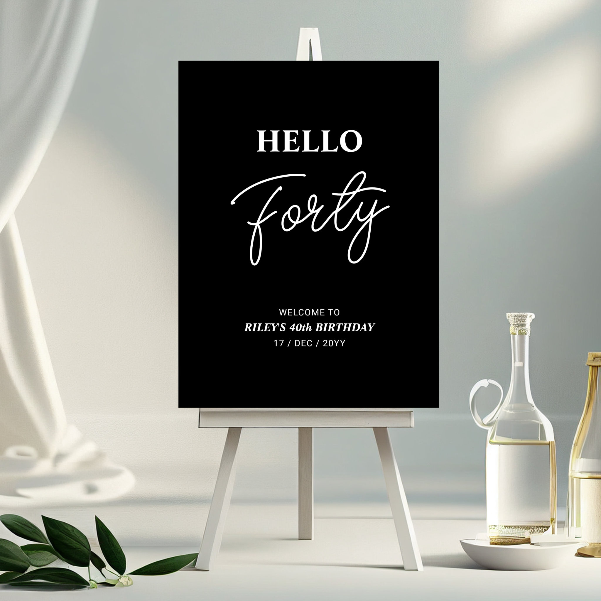 Black Forty Hello 40th Birthday Party Welcome Foam Board