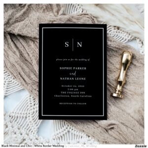 Black Minimal and Chic White Border Wedding Invitation