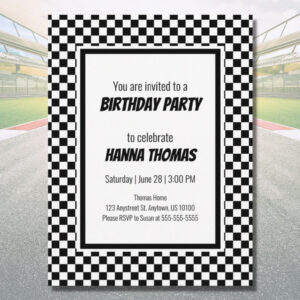 Black White Check Pattern Racing Theme Birthday Invitation Postcard