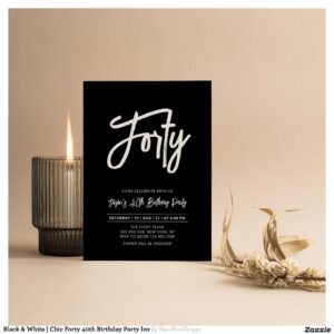 Black & White   Chic Forty 40th Birthday Party Inv Invitation