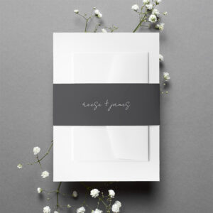 Black & White Minimal Script Wedding Invitation Belly Band