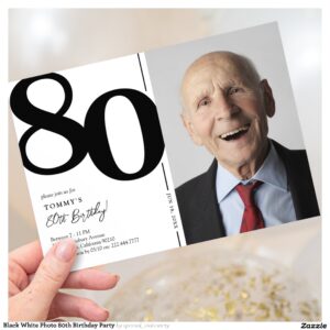 Black White Photo 80th Birthday Party Invitation