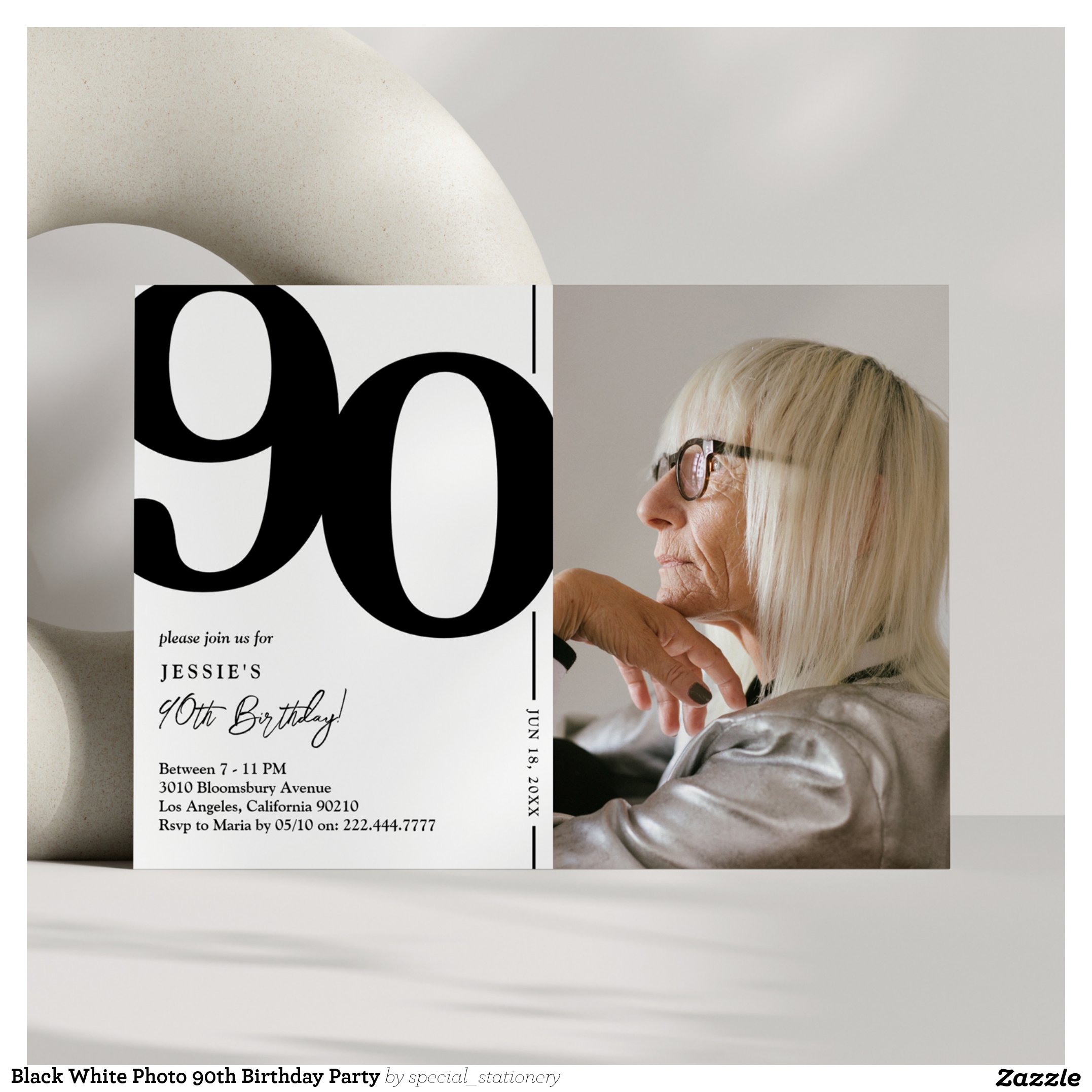 Black White Photo 90th Birthday Party Invitation