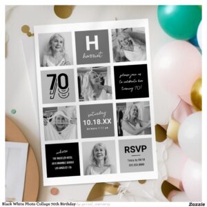 Black White Photo Collage 70th Birthday Invitation