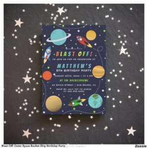 Blast Off! Outer Space Rocket Ship Birthday Party Invitation Postcard