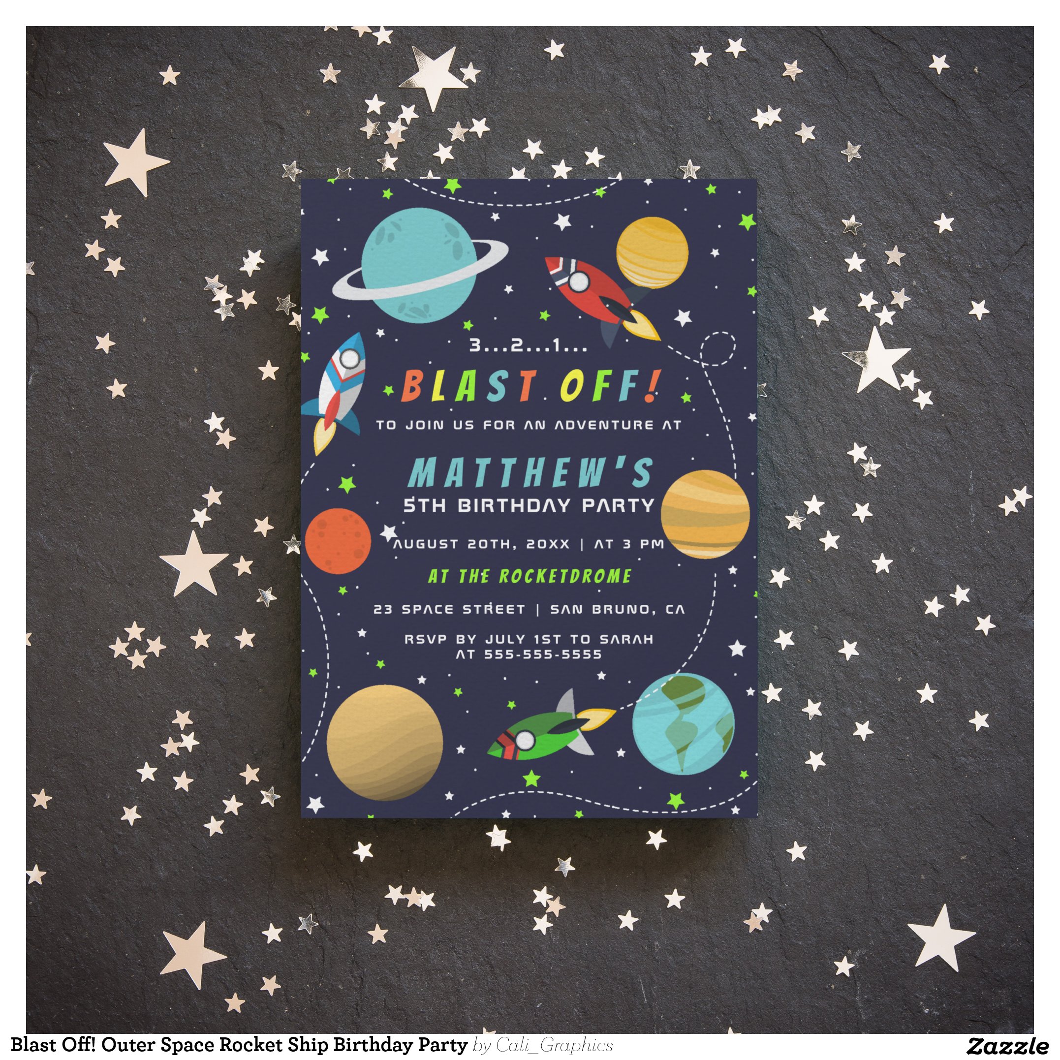 Blast Off! Outer Space Rocket Ship Birthday Party Invitation Postcard