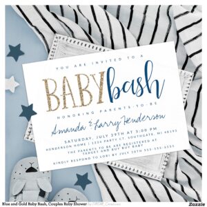 Blue and Gold Baby Bash, Couples Baby Shower Invitation