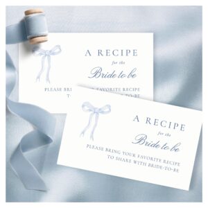 Blue Bow Coquette Bridal Shower Share A Recipe Enclosure Card