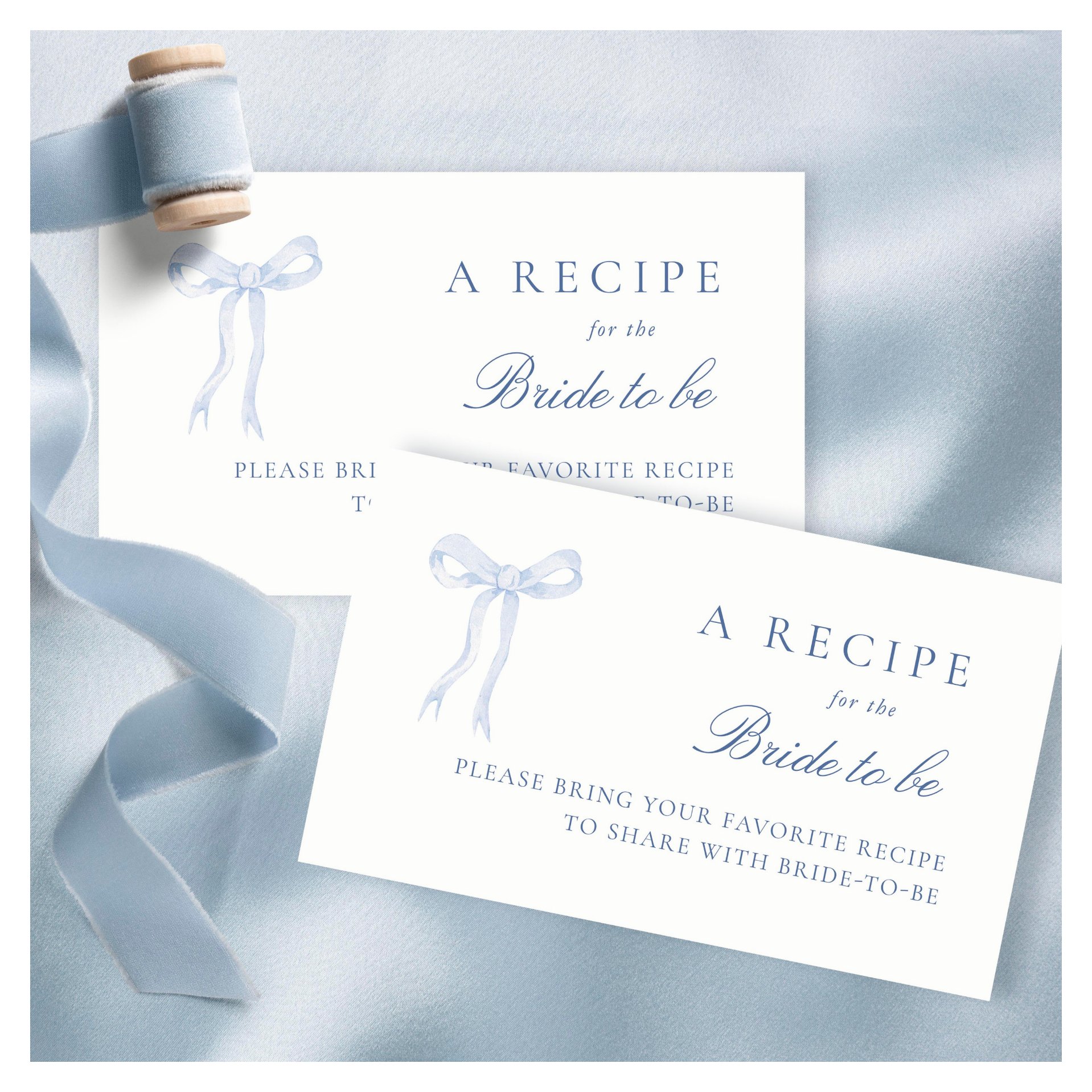 Blue Bow Coquette Bridal Shower Share A Recipe Enclosure Card