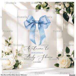Blue Bow oh Boy Baby shower Welcome Acrylic Sign
