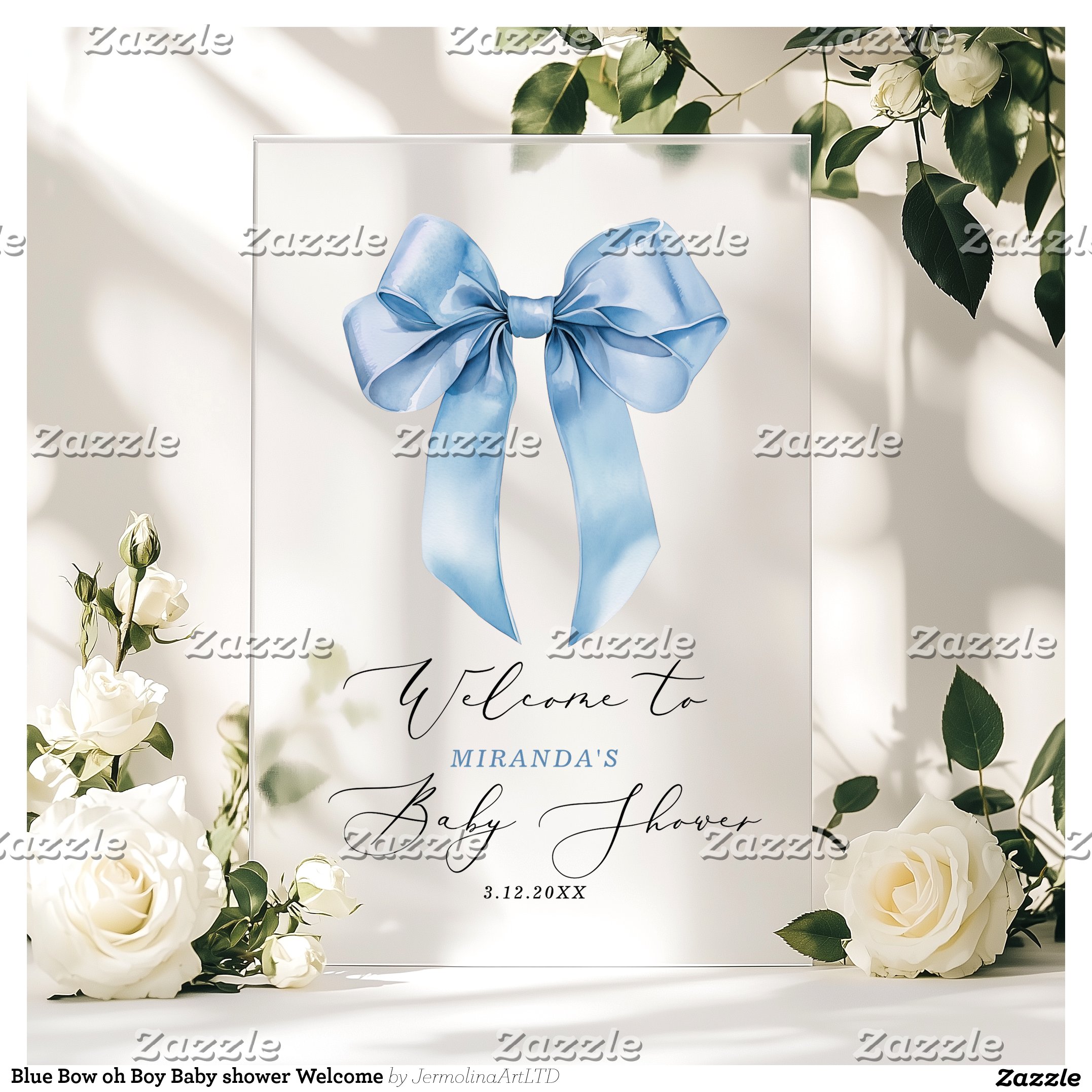 Blue Bow oh Boy Baby shower Welcome Acrylic Sign