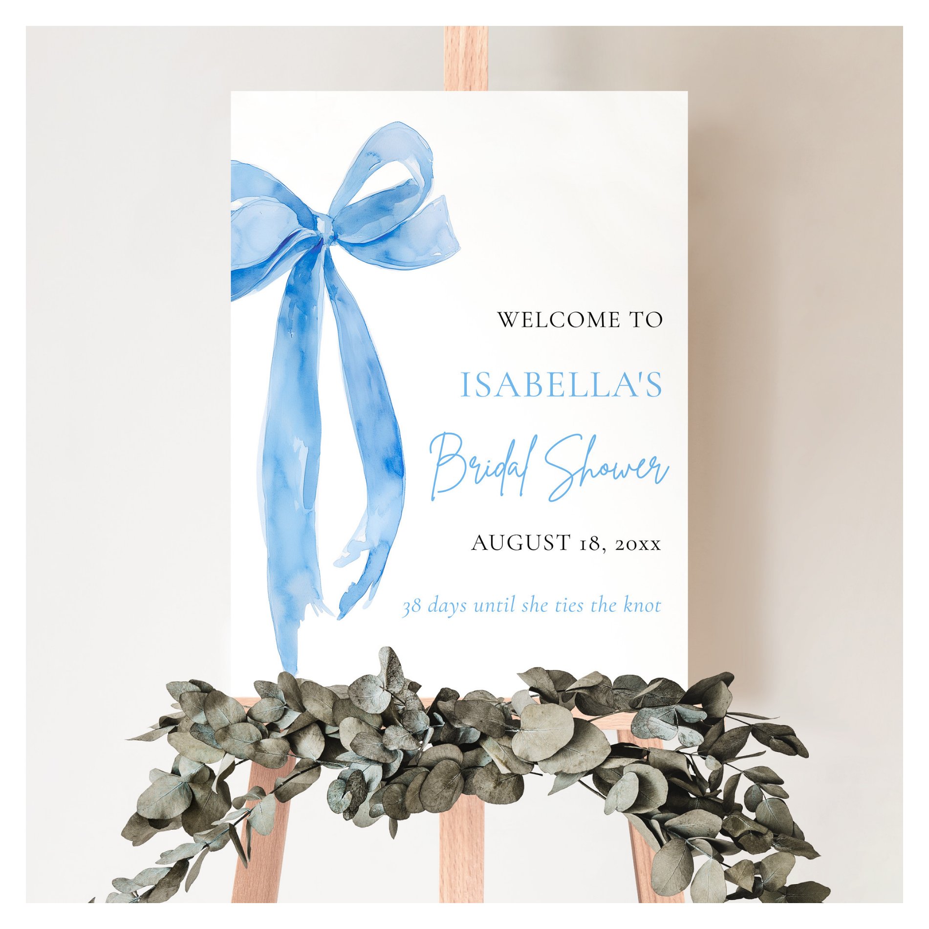 Blue Bow She's Tying the Knot Bridal Shower Poster