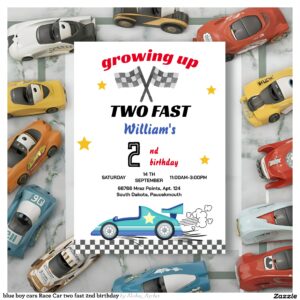 blue boy cars Race Car two fast 2nd birthday Invitation
