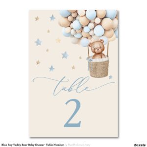 Blue Boy Teddy Bear Baby Shower  Table Number