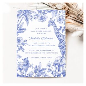 Blue Boy Toile Safari Elegant Baby Shower Invitation