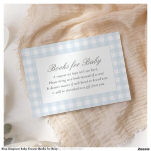Blue Gingham Baby Shower Books for Baby Enclosure Card